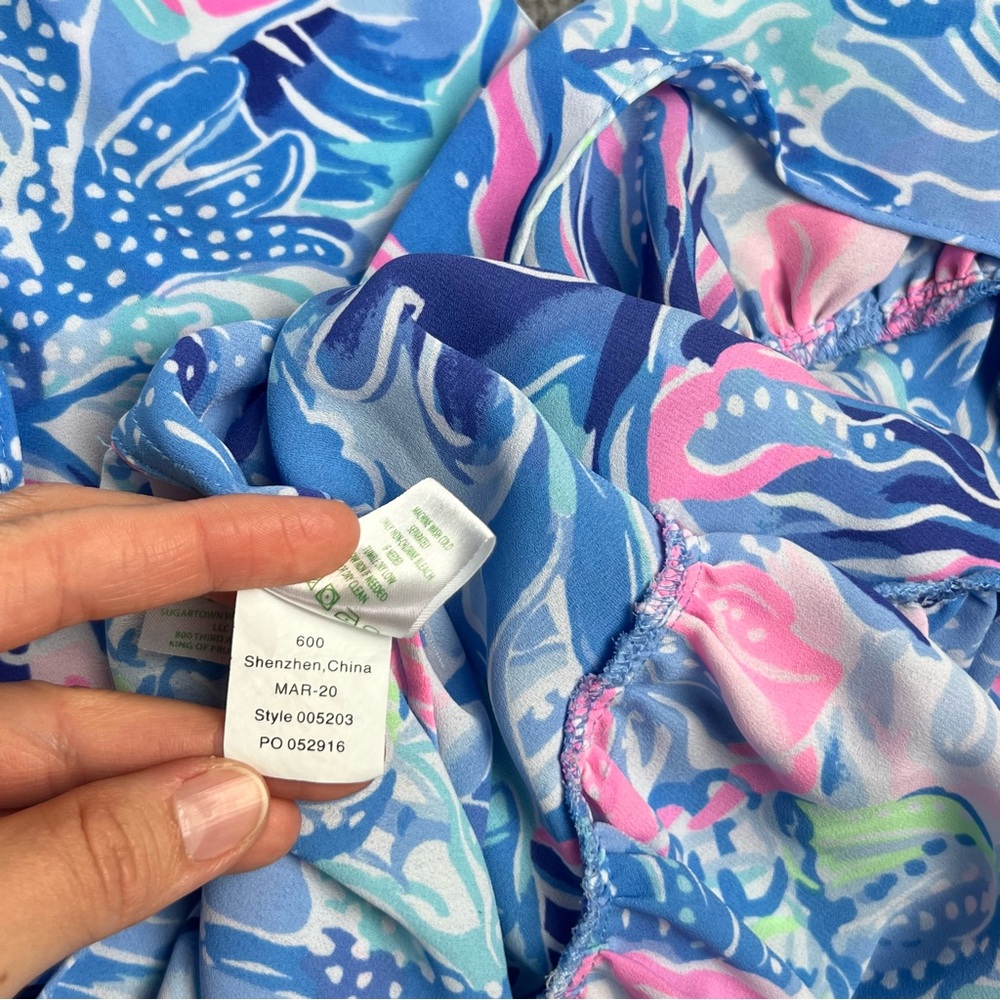Lilly Pulitzer Dress Womens Small Blue Mareena Maxi Ruffle Blouson Ocean Party - Picture 6 of 12